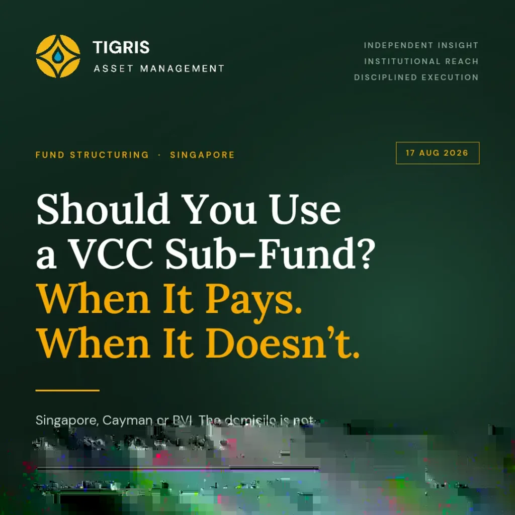 Tigris Asset Management branded graphic asking should you use a VCC sub-fund, when it pays and when it does not